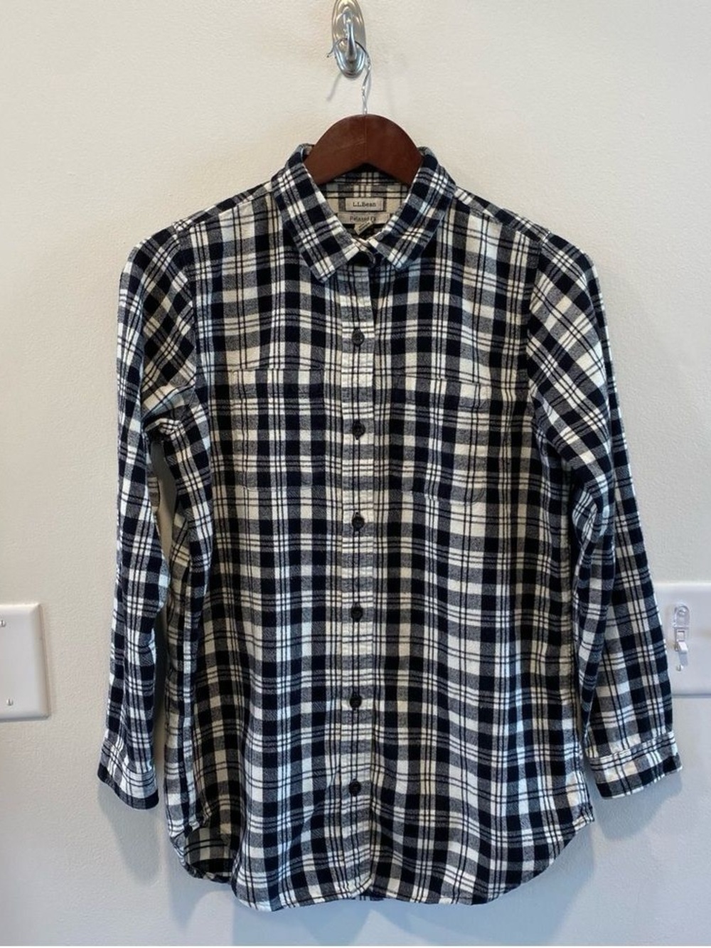 L.L. Bean Black and White Plaid Button-Down Shirt